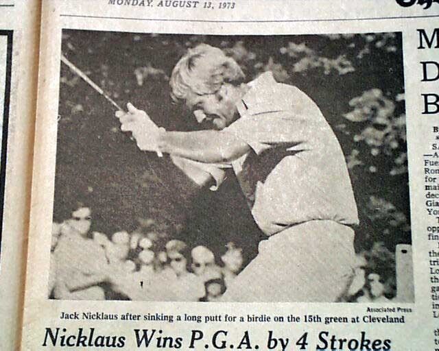 JACK NICKLAUS Golf PGA Championship 14th Major Victory New Record 1973 Newspaper
