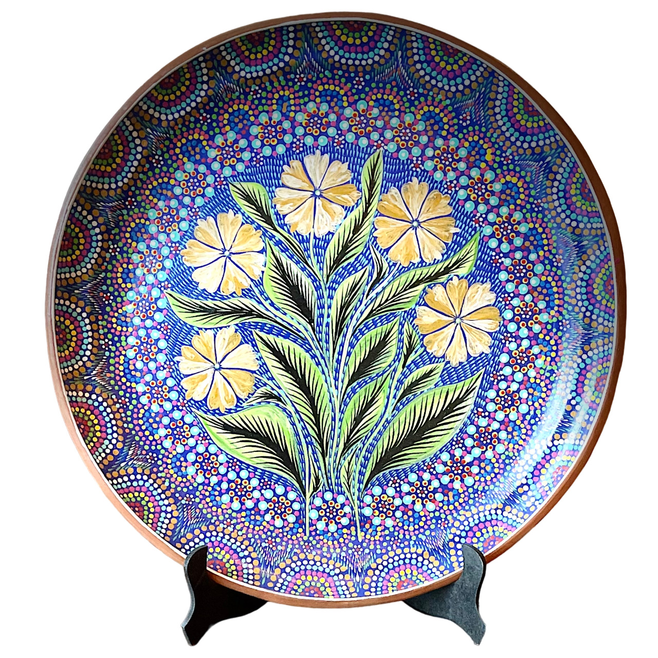 Decorative Plate - Flowers - Blue 42CMS / 16.5 INCHES - Handmade 100% Unique
