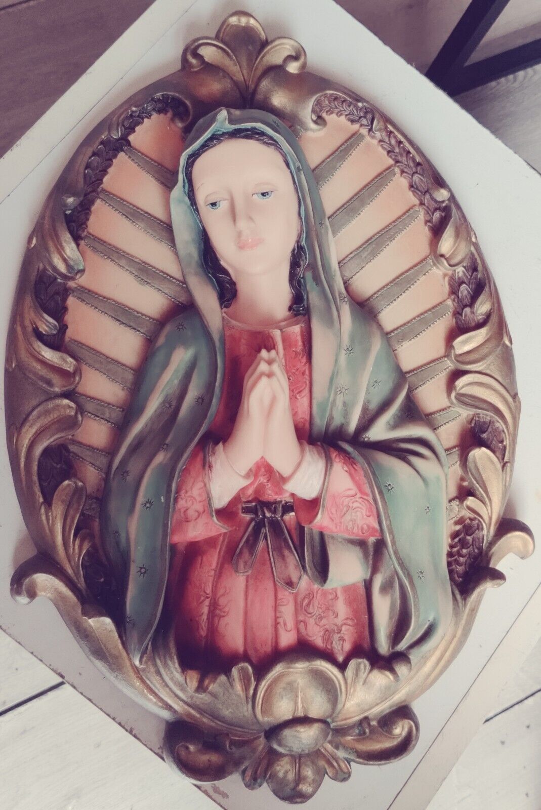 Virgin Mary Wall Hanging Home Decor with 3D effect, Handmade Polyresin Statue