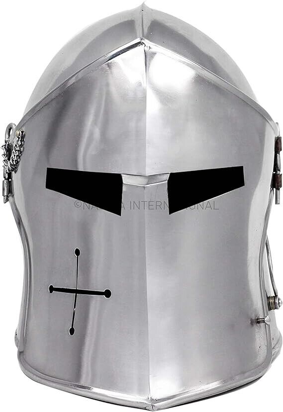 Nagina International Barbuta Visored Brushed Steel Knights Templar Helmet