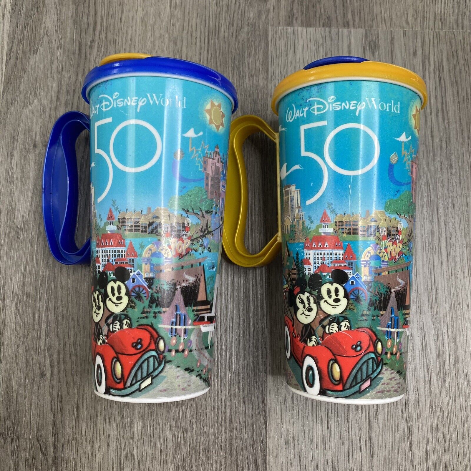 2 Walt Disney World 50th Anniversary Resort Plastic Refillable Cup Travel Mug
