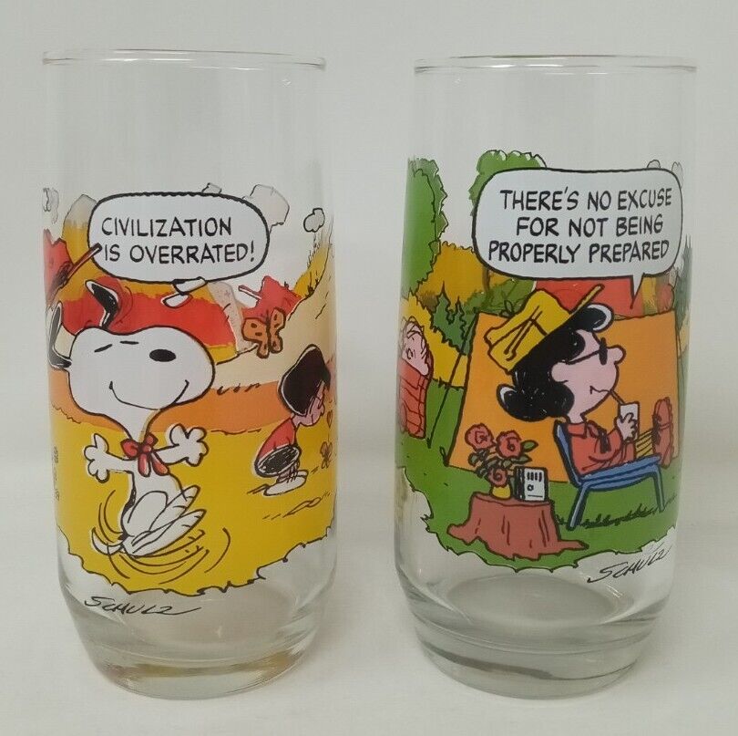 Vintage 1968 & 1971  McDonalds Camp Snoopy Collection Peanuts Drinking Glasses