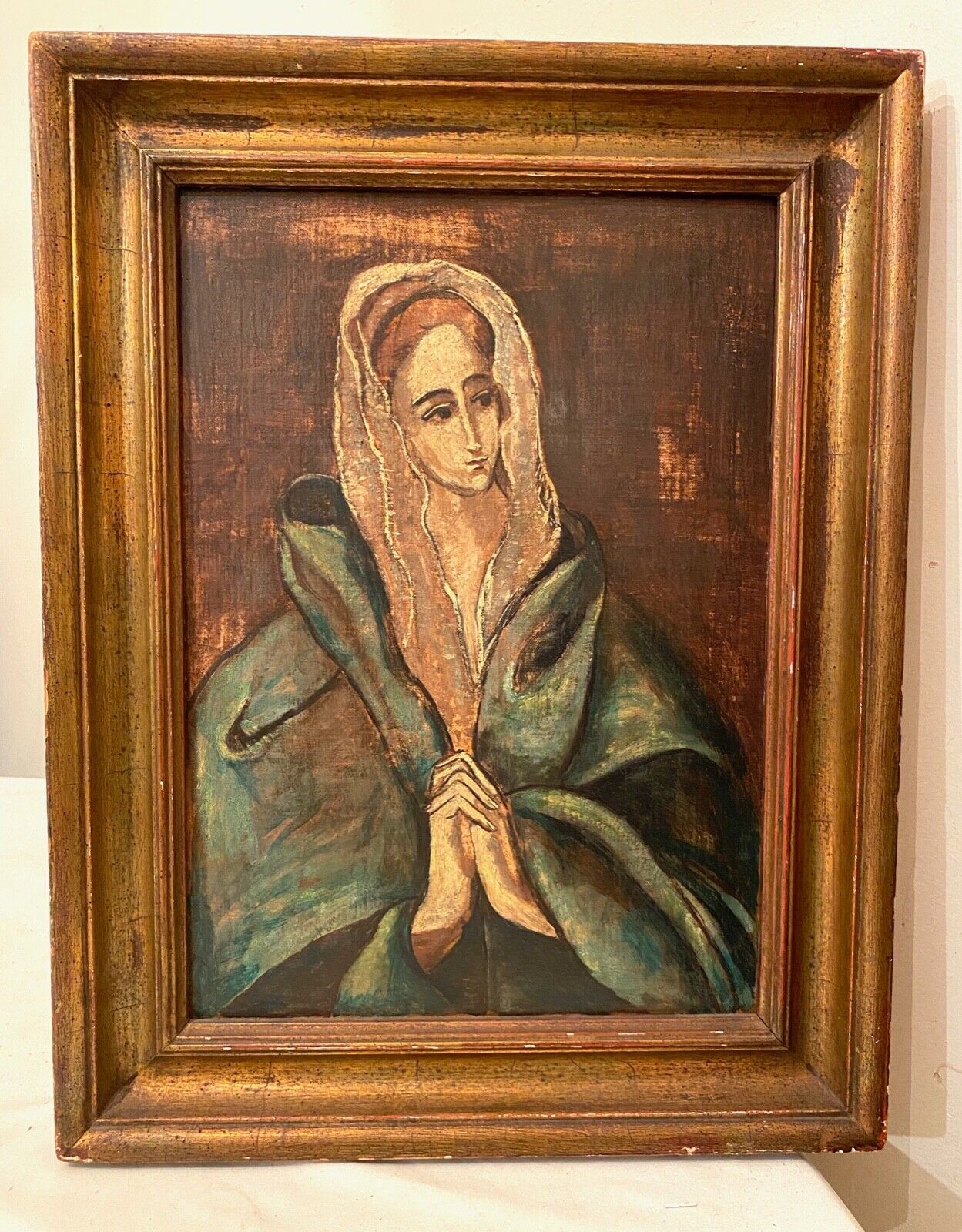 antique 1937 Italian CH Kleemann religious mother of sorrow Mary oil painting 