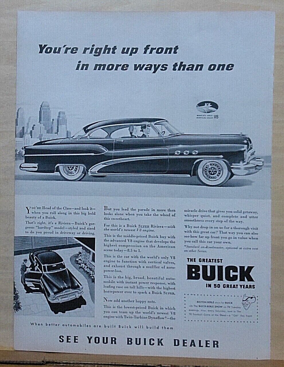 1953 magazine ad for Buick - You\'re up front in more ways than one