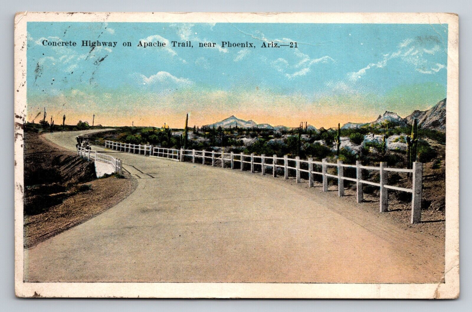 Highway On Apache Trail Near Phoenix Arizona Vintage Postcard Posted 1923