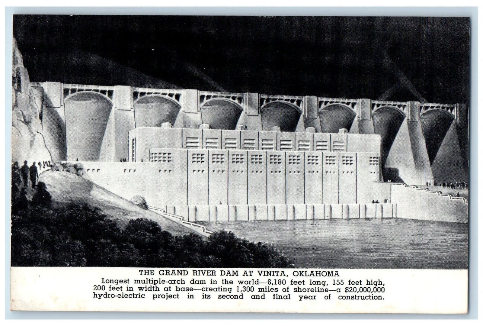 c1905's The Grand River Dam At Vinita Oklahoma OK Hydro-Electric Dam Postcard