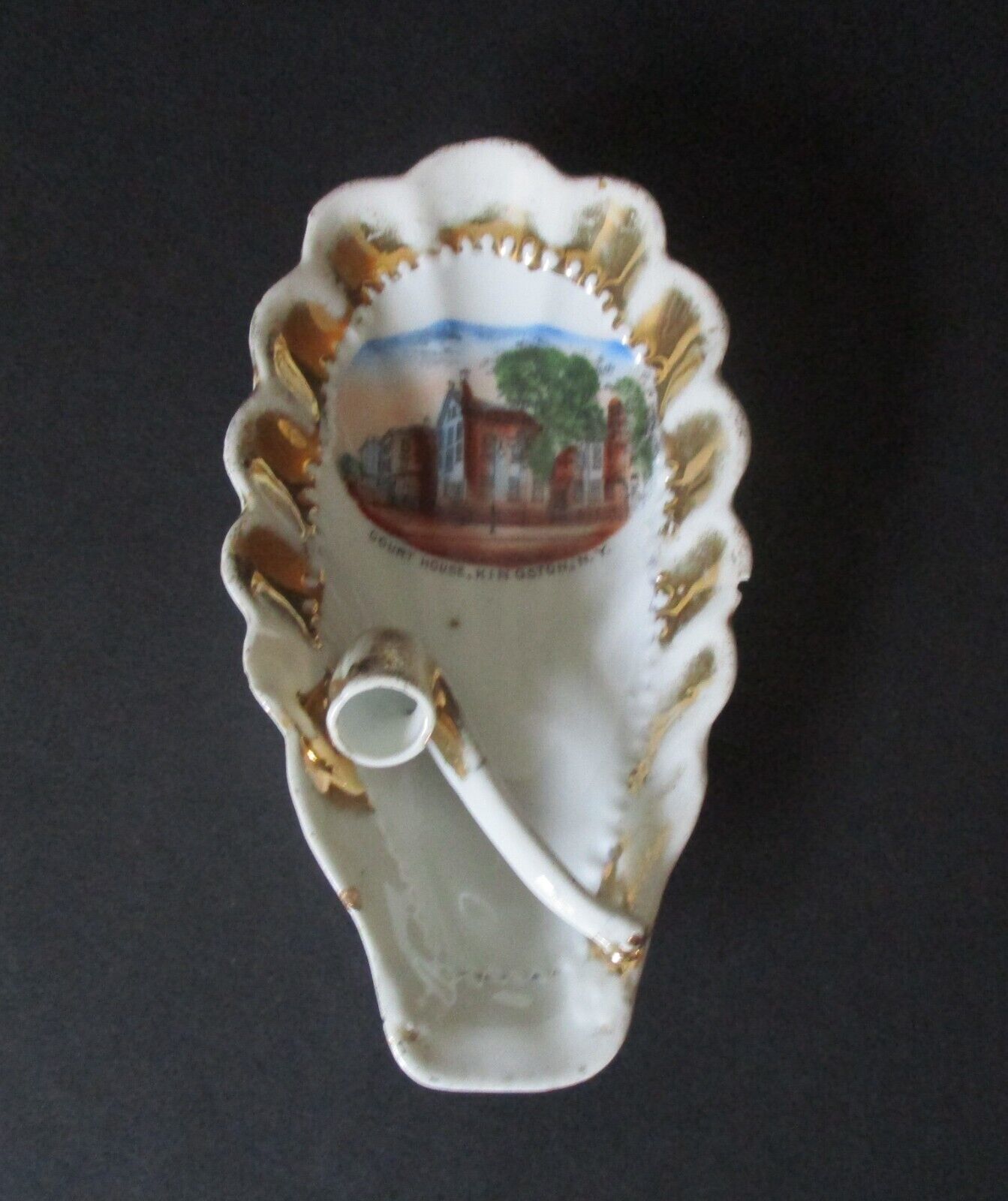 Early 20th Century Souvenir Porcelain Pipe Ashtray Court House Kingston New York