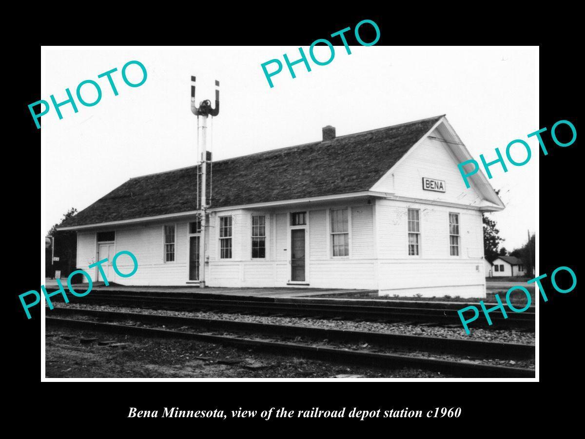 OLD POSTCARD SIZE PHOTO OF BENA MINNESOTA THE RAILROAD DEPOT STATION c1960