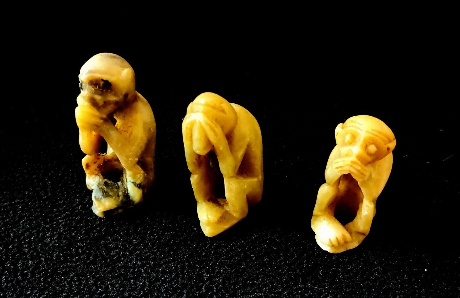 Vtg 1920\'s Small Soapstone  Monkey Figurines - 1 See No Evil - 2 Speak No Evil