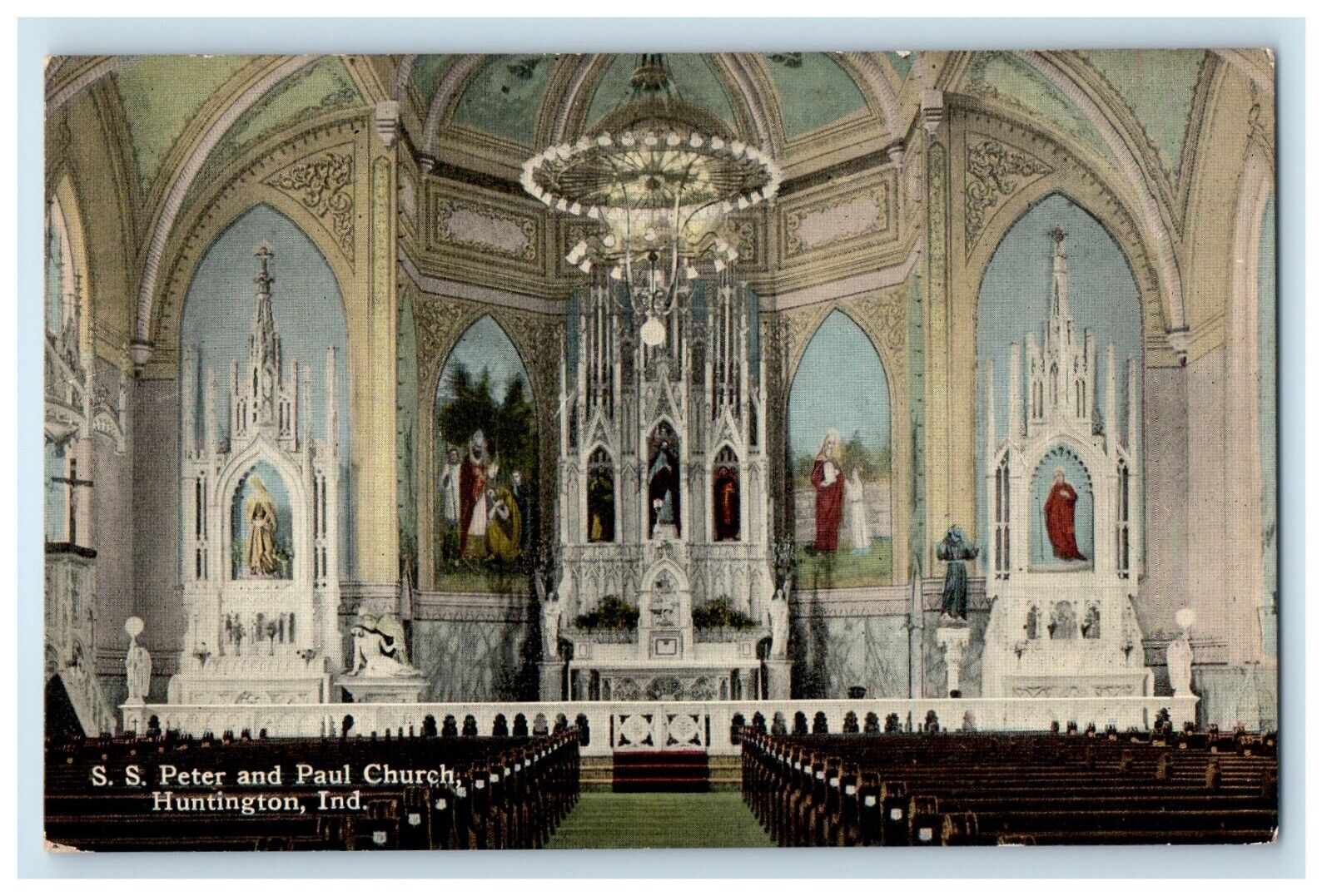 c1910's S.S. Peter And Paul Church Interior Huntington Indiana IN Postcard