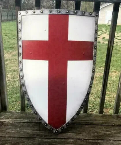 Medieval Knight Templar Heater Shield Red Cross Battle Crusader Armor Warrior