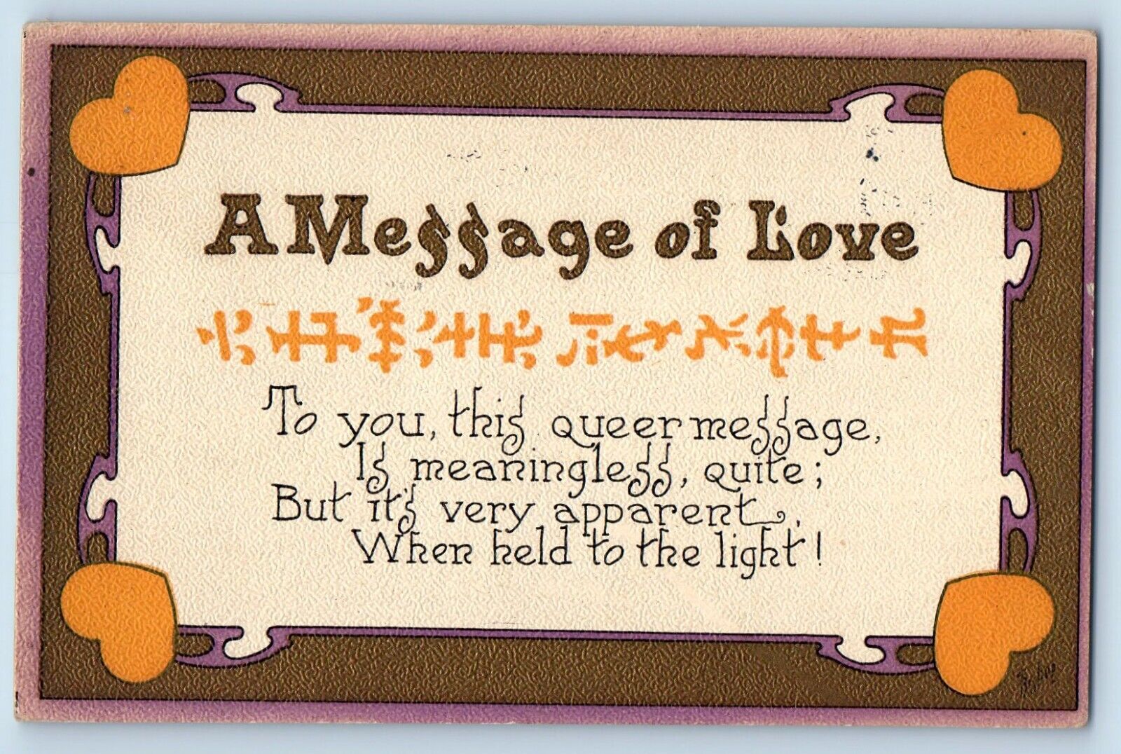 A Message Of Love Postcard Japanese Secret Code Hold To Light Portland OR 1911