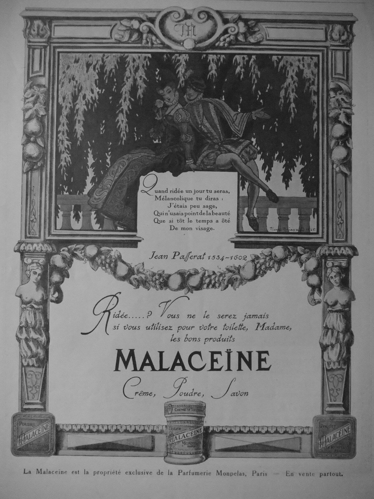 1925 MALACEIN POWDER CREAM ADVERTISING - PAFFERAT JEANS - ADVERTISING