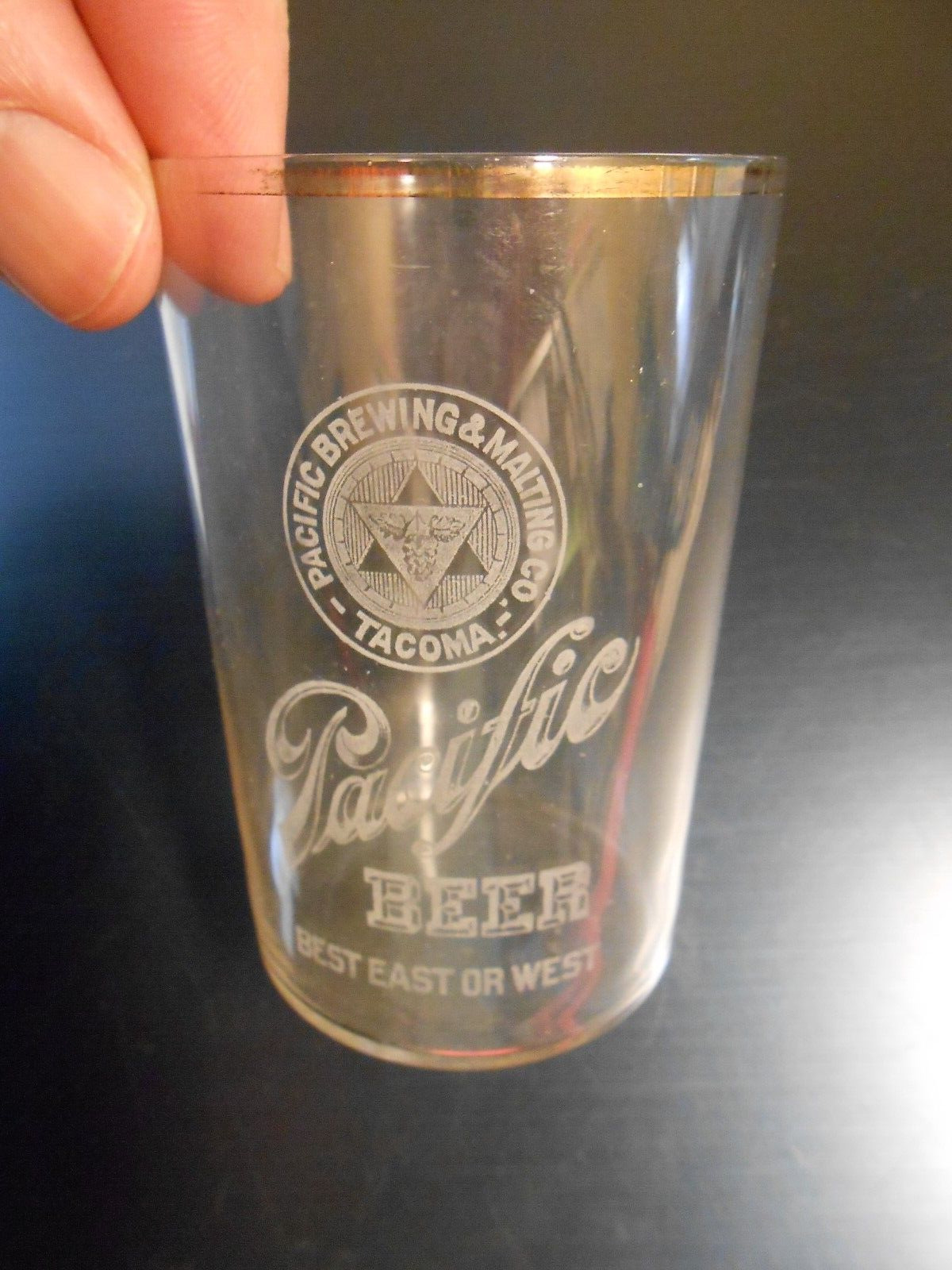 Rare Pre Pro Pacific Brewing & Malting Beer Tacoma Washington etched glass