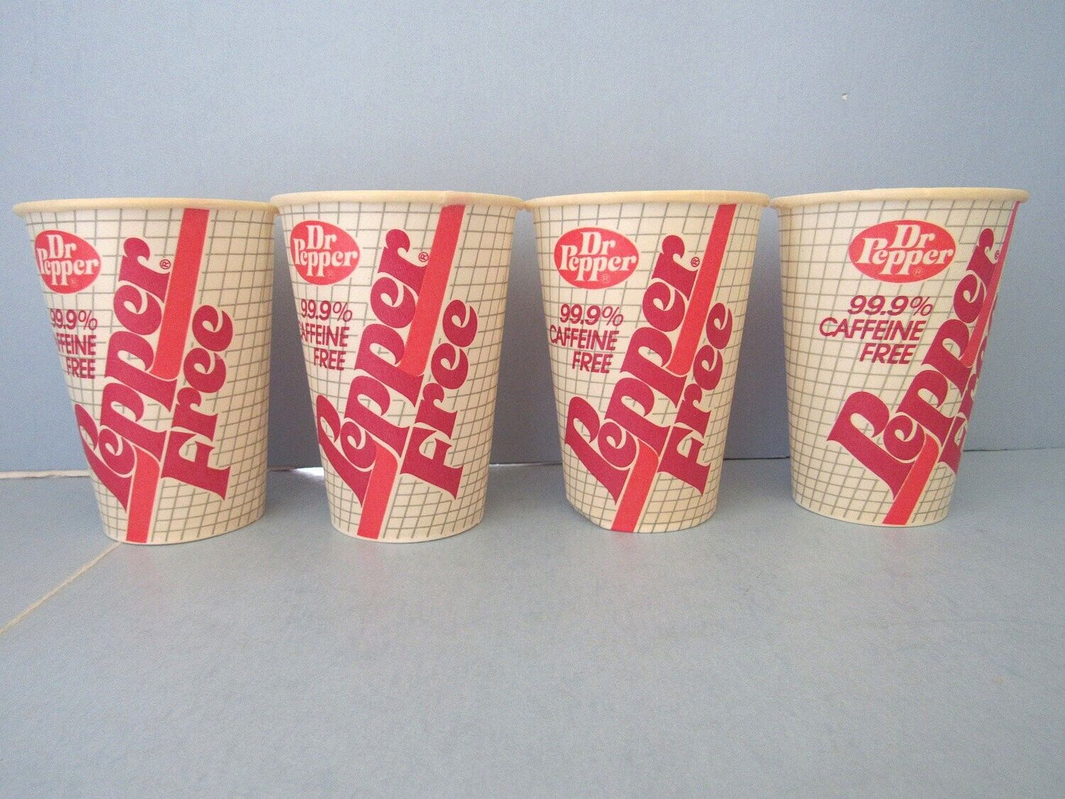 4 DR PEPPER Free Dixie Wax Cup Advertising Vintage 99.9% Caffeine Free