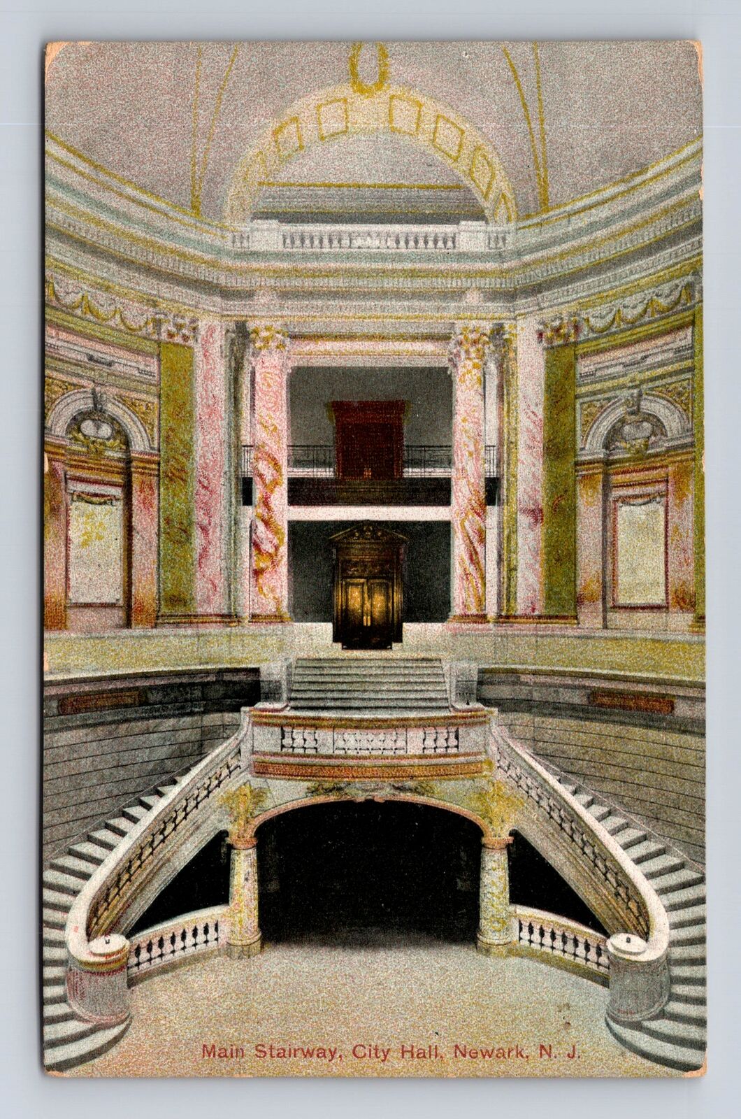 Newark NJ-New Jersey, Main Stairway, City Hall, Vintage c1907 Souvenir Postcard