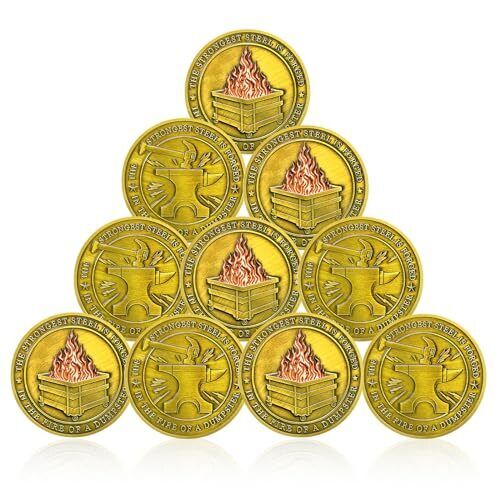 10Pcs Dumpster Fire Coin Bulk Hilarious Medallion for Staff Antique Gold