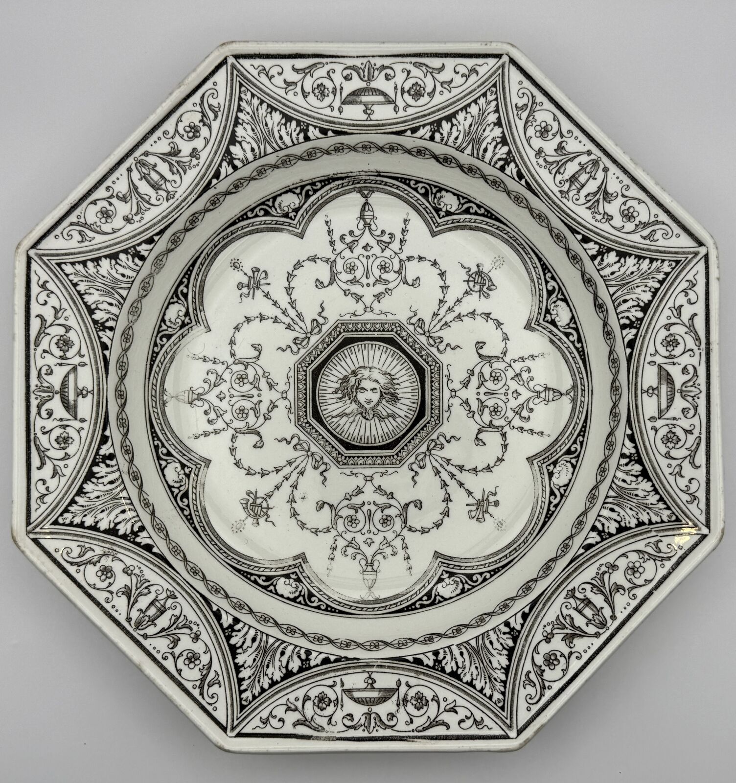 Minton's Antique Octagonal Plate - Refined Black and White Design