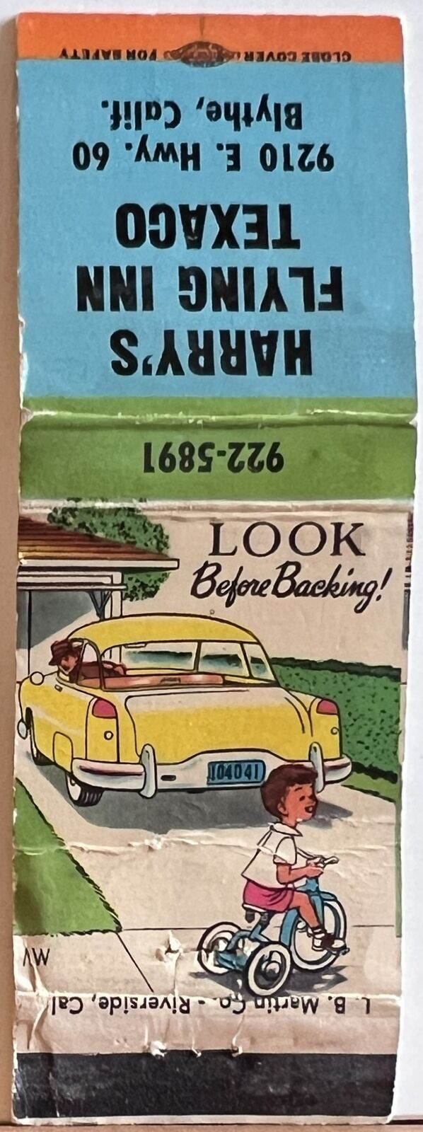 Harry\'s Flying Inn Texaco Blythe, CA California Vintage Matchbook Cover