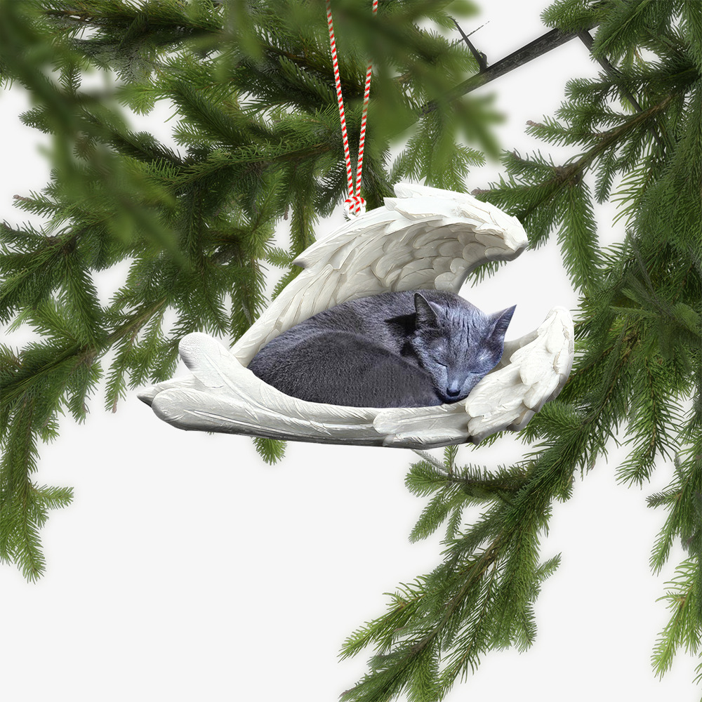 Russian Blue Cat Sleeping Angel Car Ornament, Cat Angel Wings Christmas Ornament