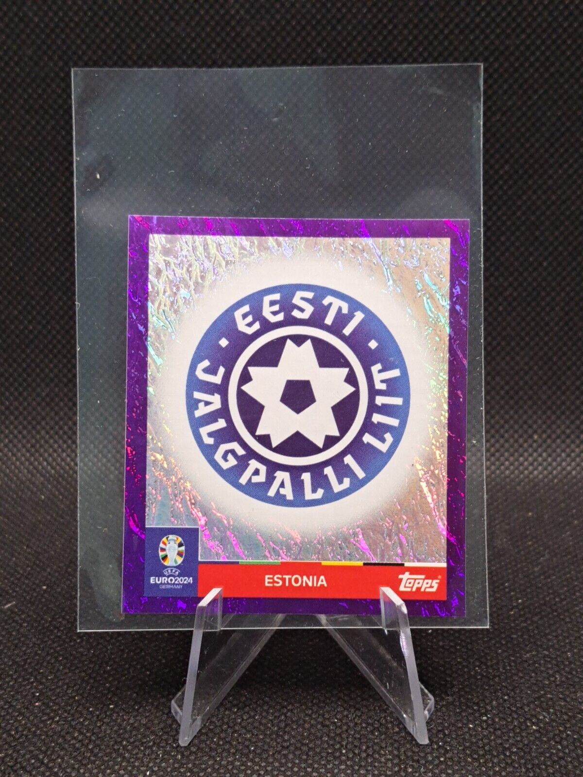Estonia Sticker Emblem - Purple Parallel Sticker - EST 1 - Topps UEFA EURO 2024