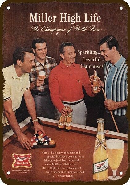 1965 MILLER BEER Men Shoot Billiards Pool Vnt-Look DECORATIVE REPLICA METAL SIGN
