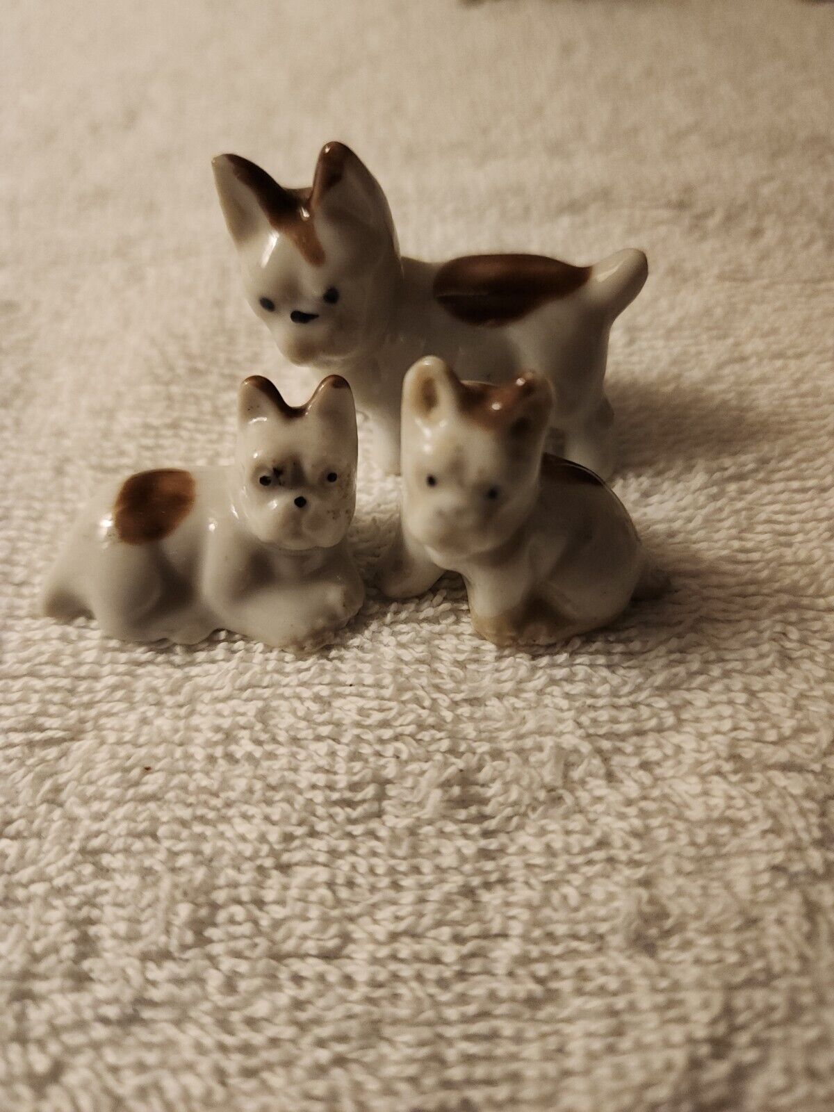 Miniture Porcelain French Bulldog Mother & Pups Made In Japan 