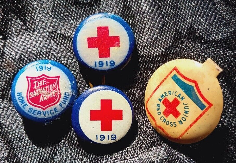 Lot Of 4 Antique Vintage Red Cross Pins Pinbacks 1919
