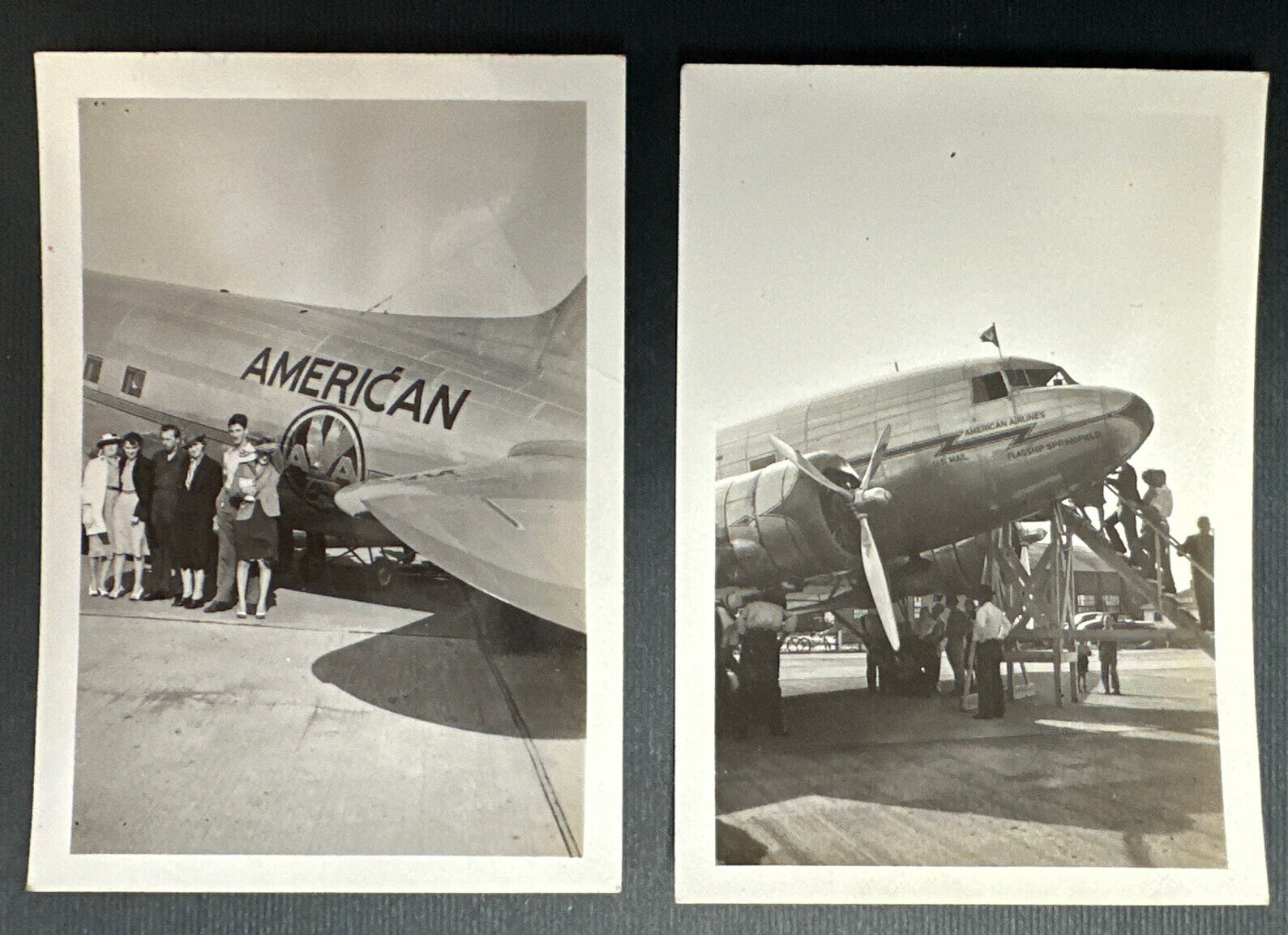 Vintage 1940 American Airline Plane Photos (2) Flagship Springfield 21/2”x 31/2”