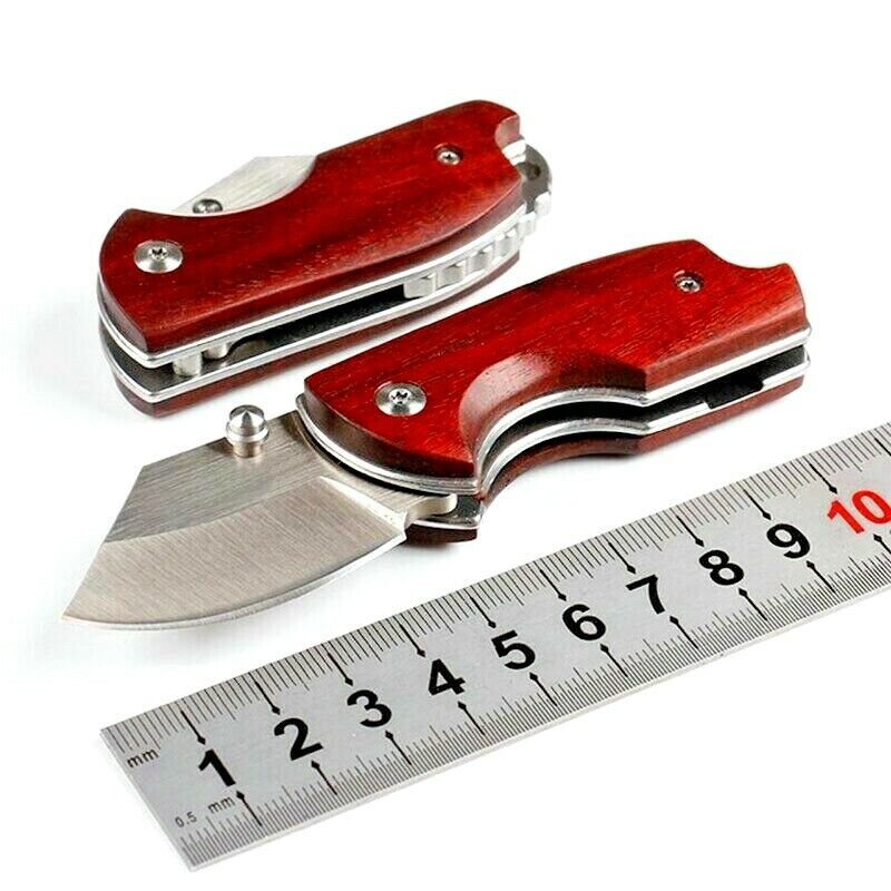 Mini Wharncliffe Knife Folding Pocket Hunting Wild Survival D2 Steel Wood Handle