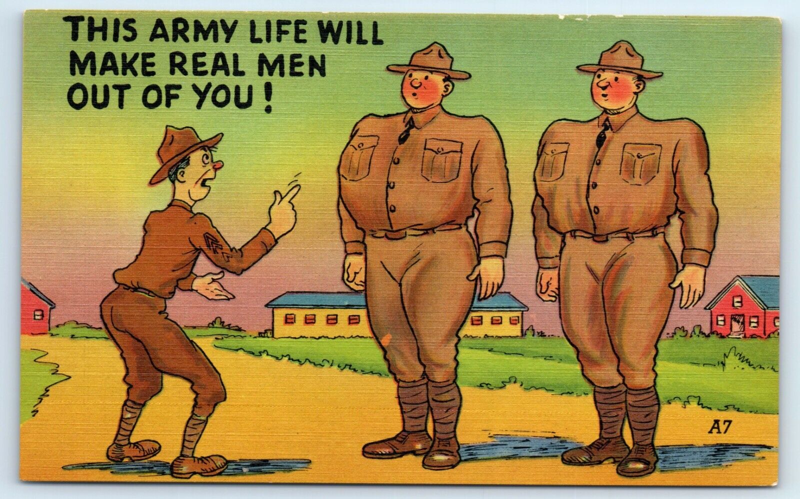Postcard WW2 Military Comic This Army Life Will Make Real Men Out of You A7 G103