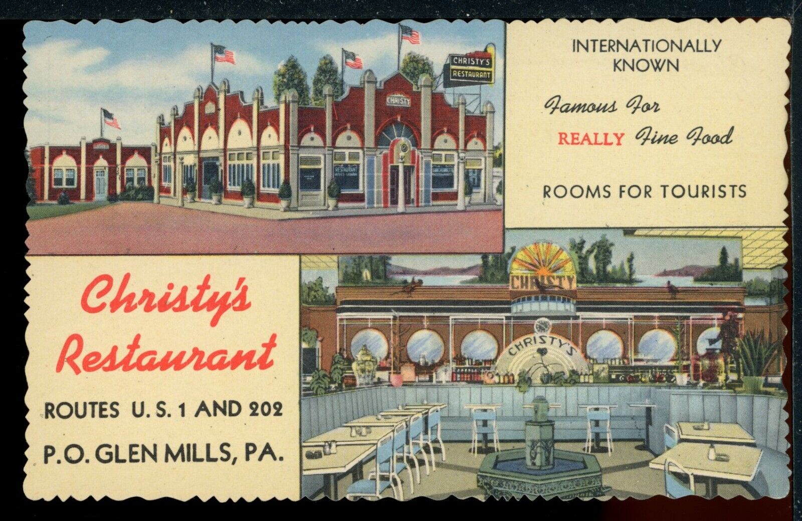 Christy\'s Restaurant US Route 1 and 202 Glen Mills Roadside Vintage Postcard