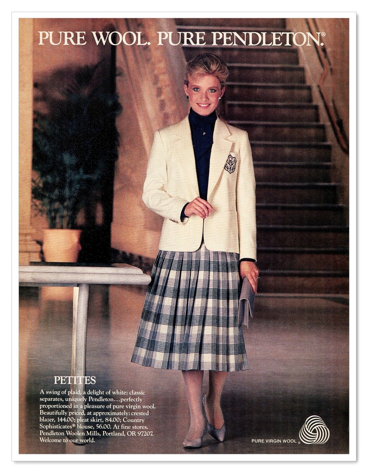 Pendleton Woolen Mills Blonde Model Vintage 1986 Full-Page Print Magazine Ad