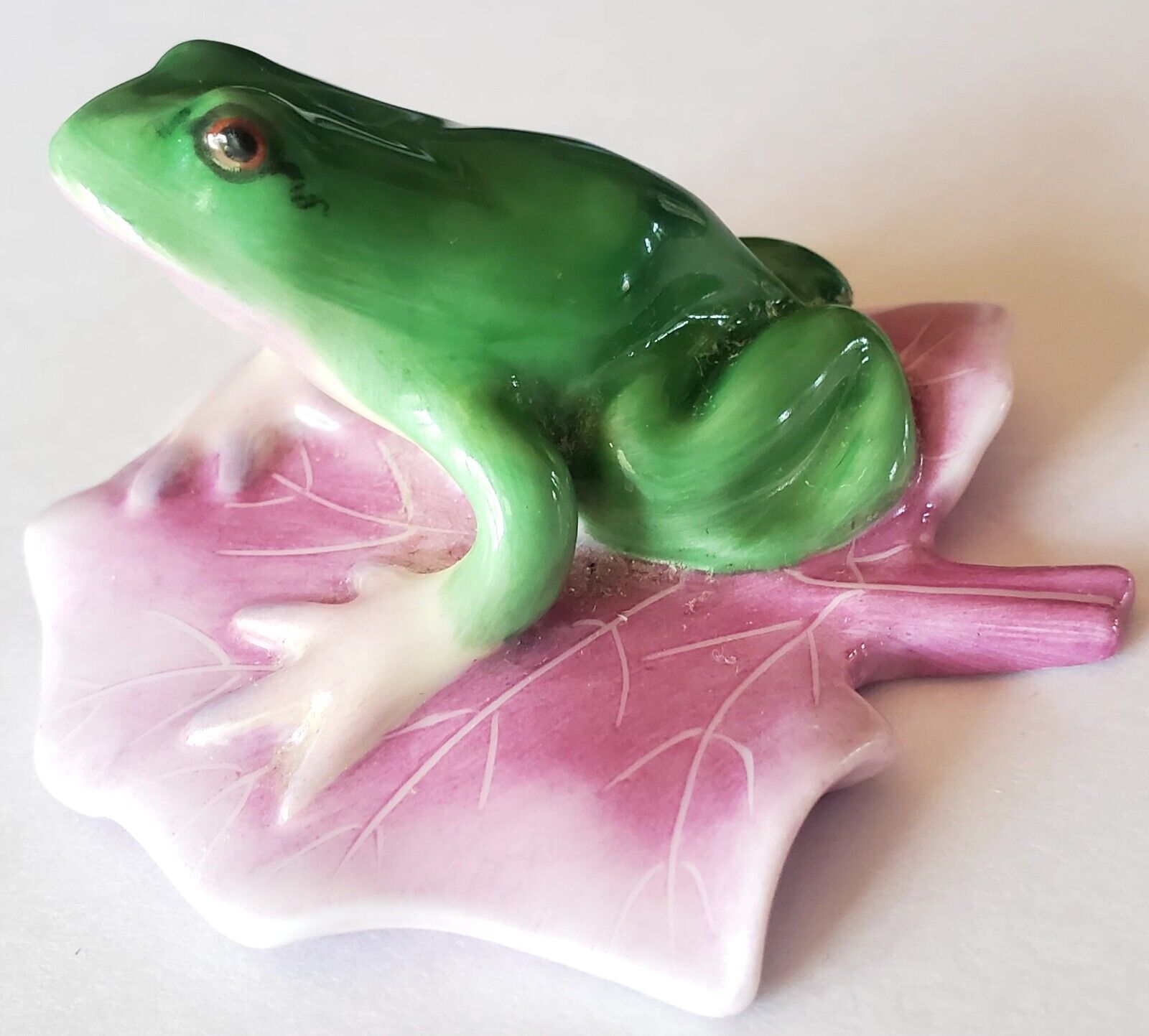 VTG Herend Frog Signed & Stamped Hand Painted Porcelain Pink Lily Pad
