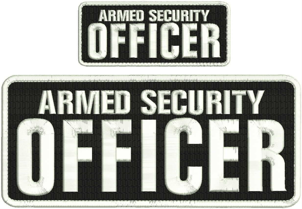 Armed Security Officer embroidery patch 4X10 and 2x5 hook white