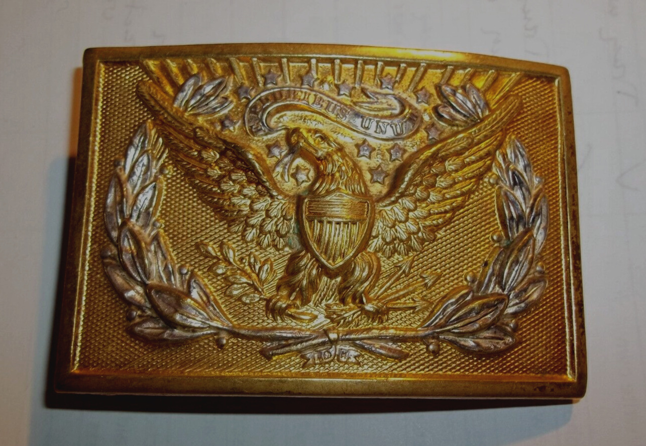 True Vintage Military Belt Buckle E Pluribus Unum Gold Brass Silver Highlights