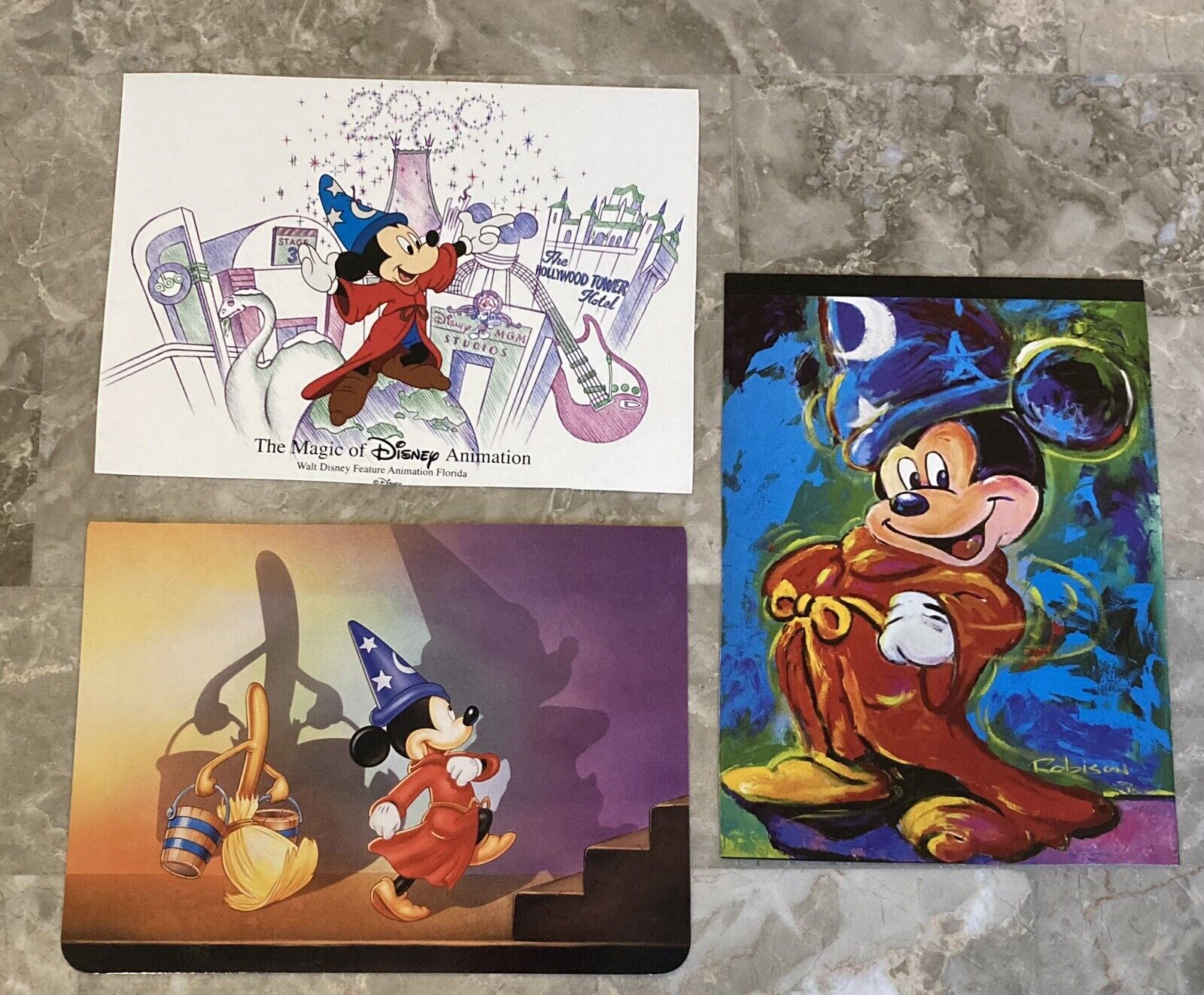 Set of 3 Mickey Mouse Sorcerer\'s Apprentice Disney World Postcards( 2000) READ