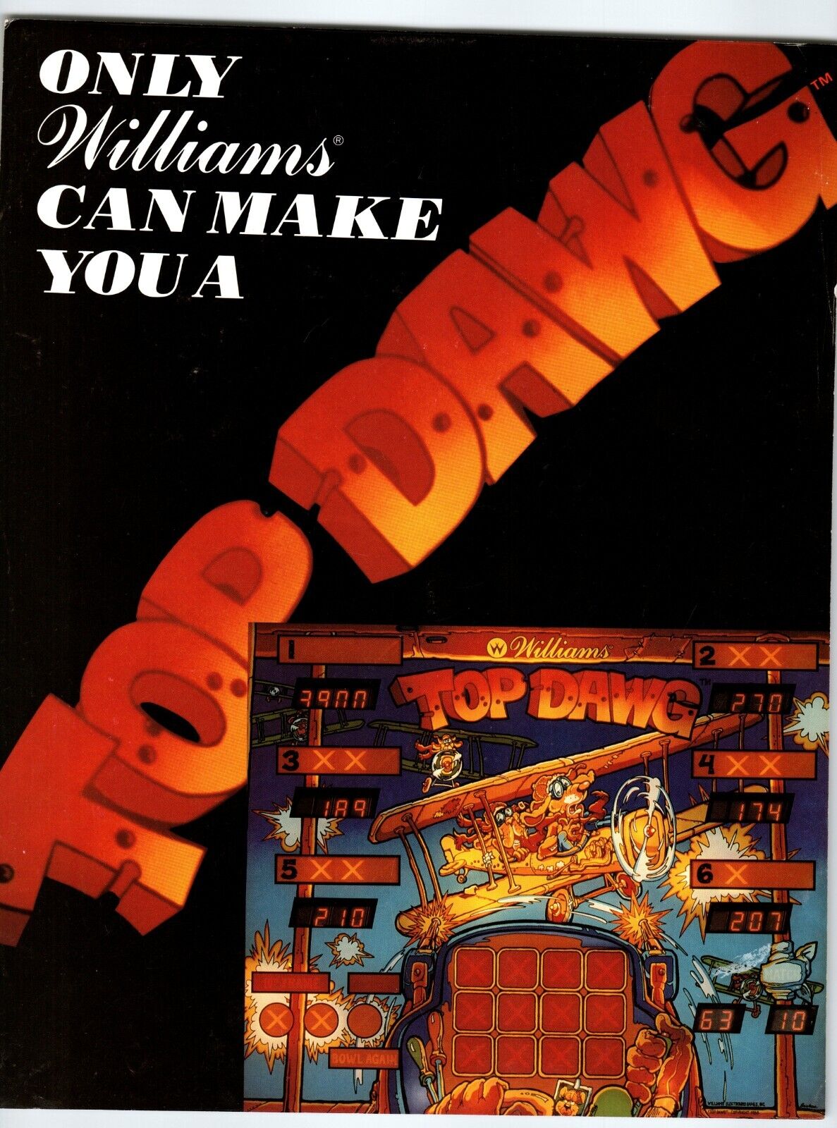 Top Dawg Shuffle Alley Arcade Game Flyer Promo 8.5\