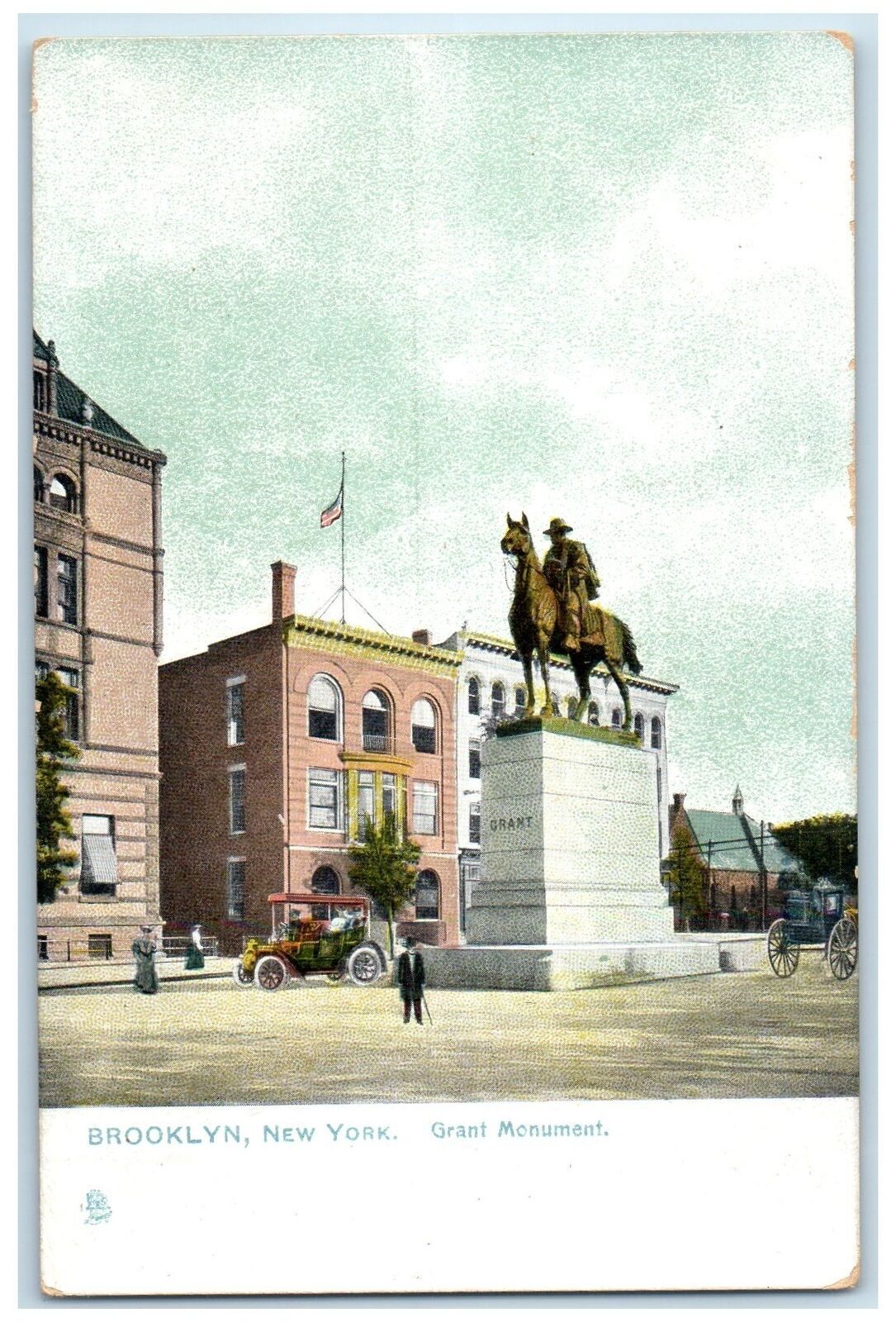 c1940\'s Grant Monument Flag And Car Scene Brooklyn New York NY Unposted Postcard