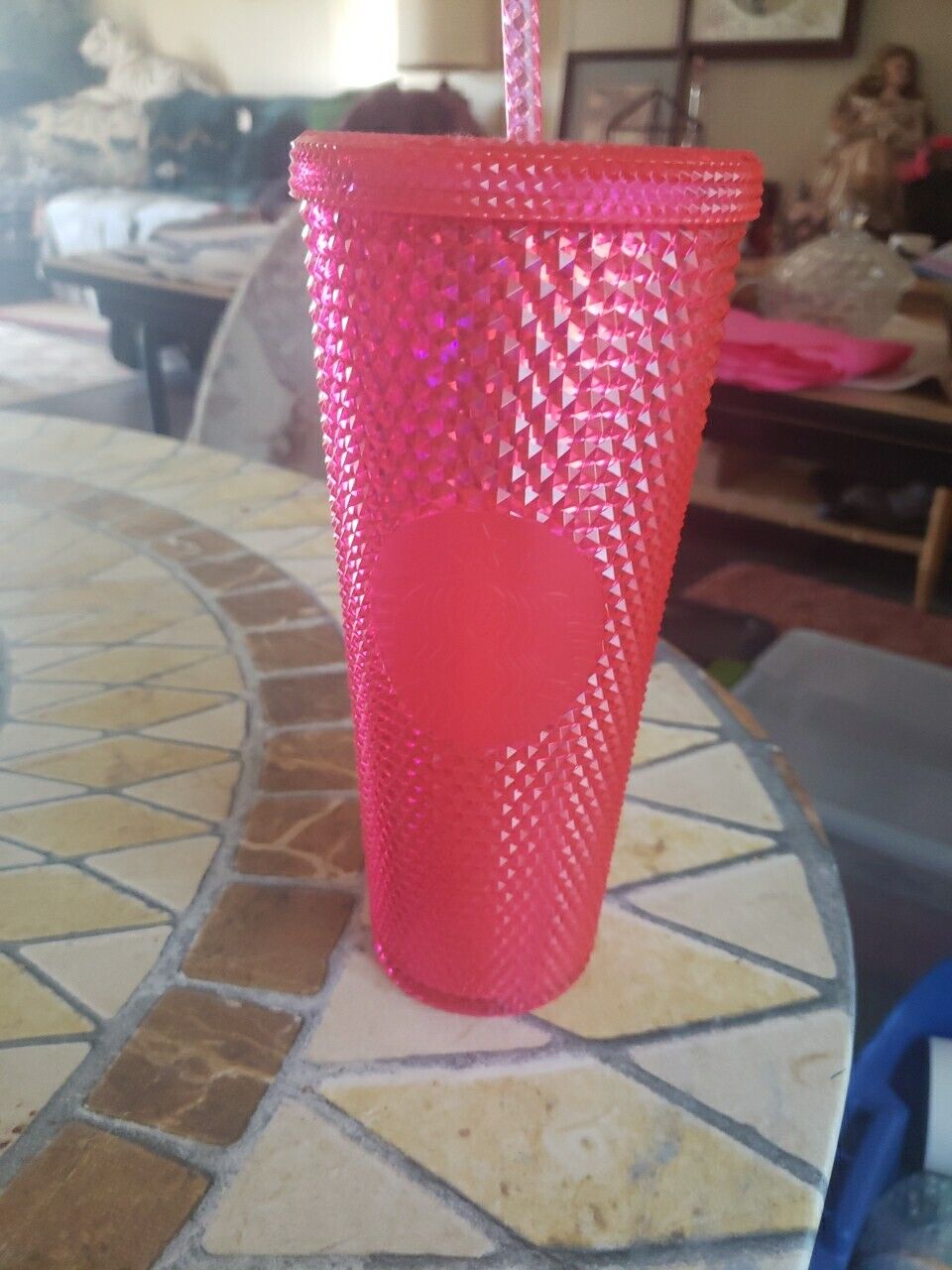 Starbucks Hot Pink Studded Tumbler with sticker , straw