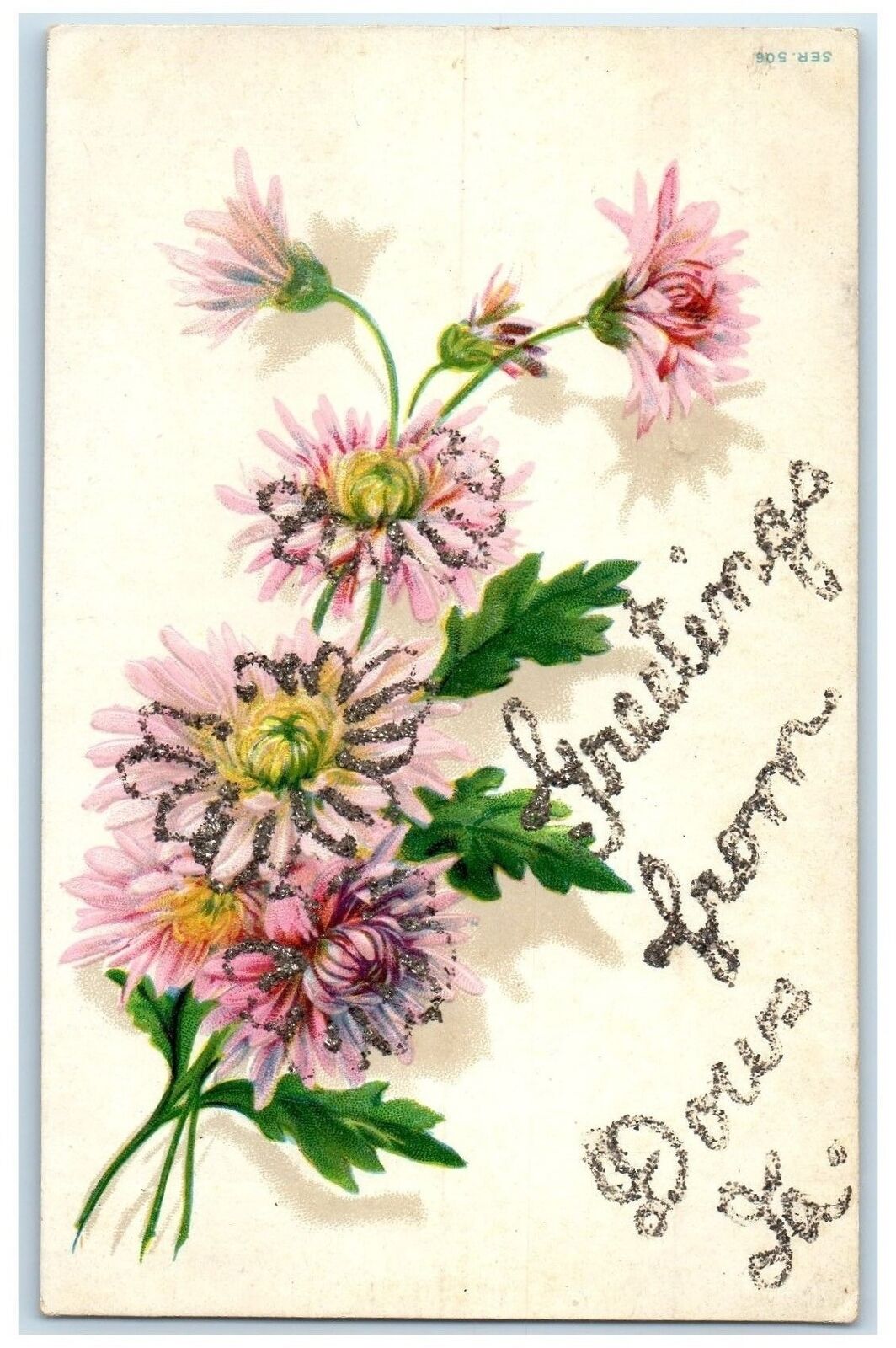 c1950\'s Greetings From Dows Flower Glitters Iowa Correspondence Vintage Postcard