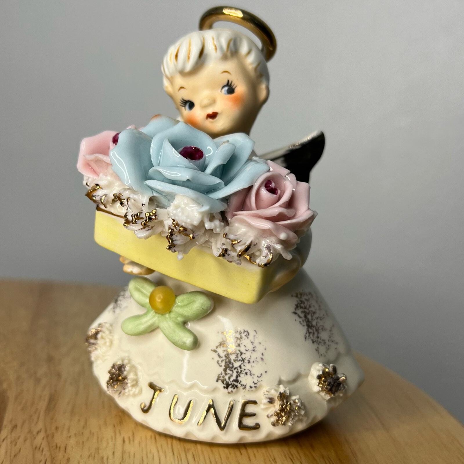 Vintage Geo Z Lefton June Birthday Angel Figurine Rose Pearl #489 JAPAN READ