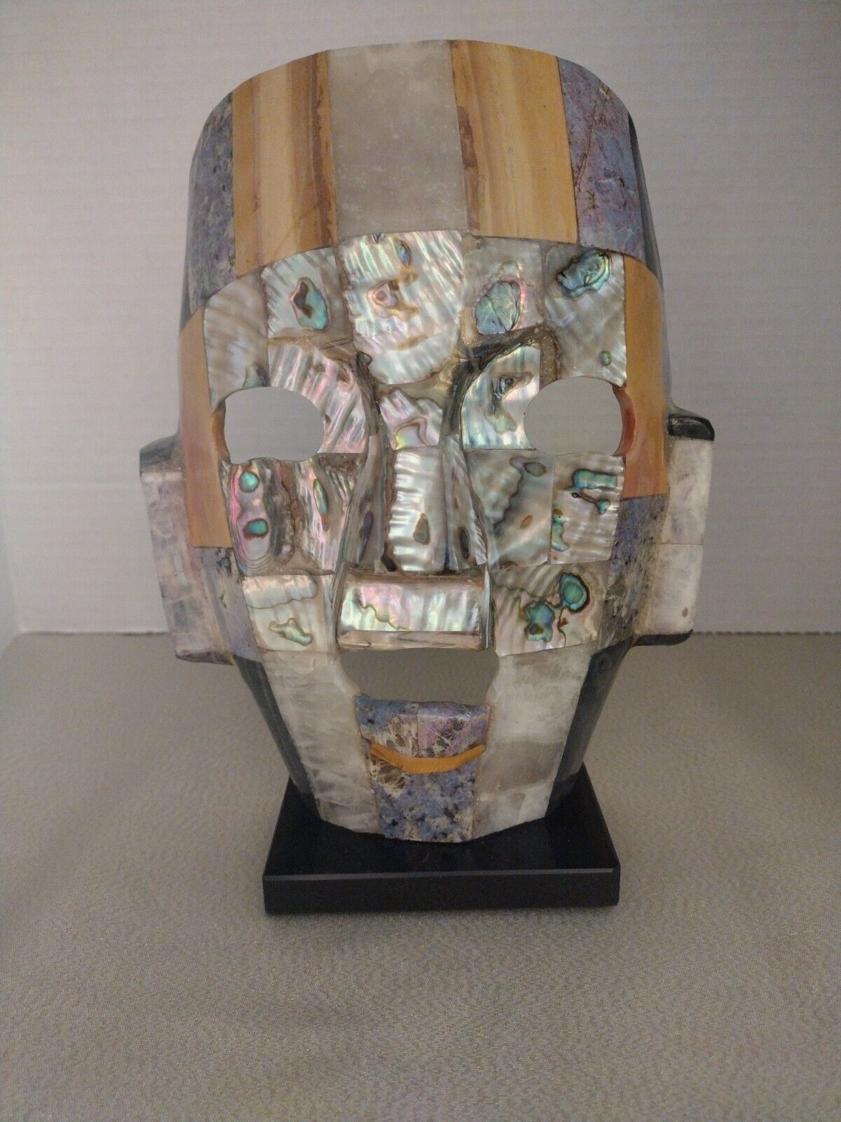 Burial Death Mask Aztec Mayan Mosaic Shell  Abalone & Onix Base 8.5\