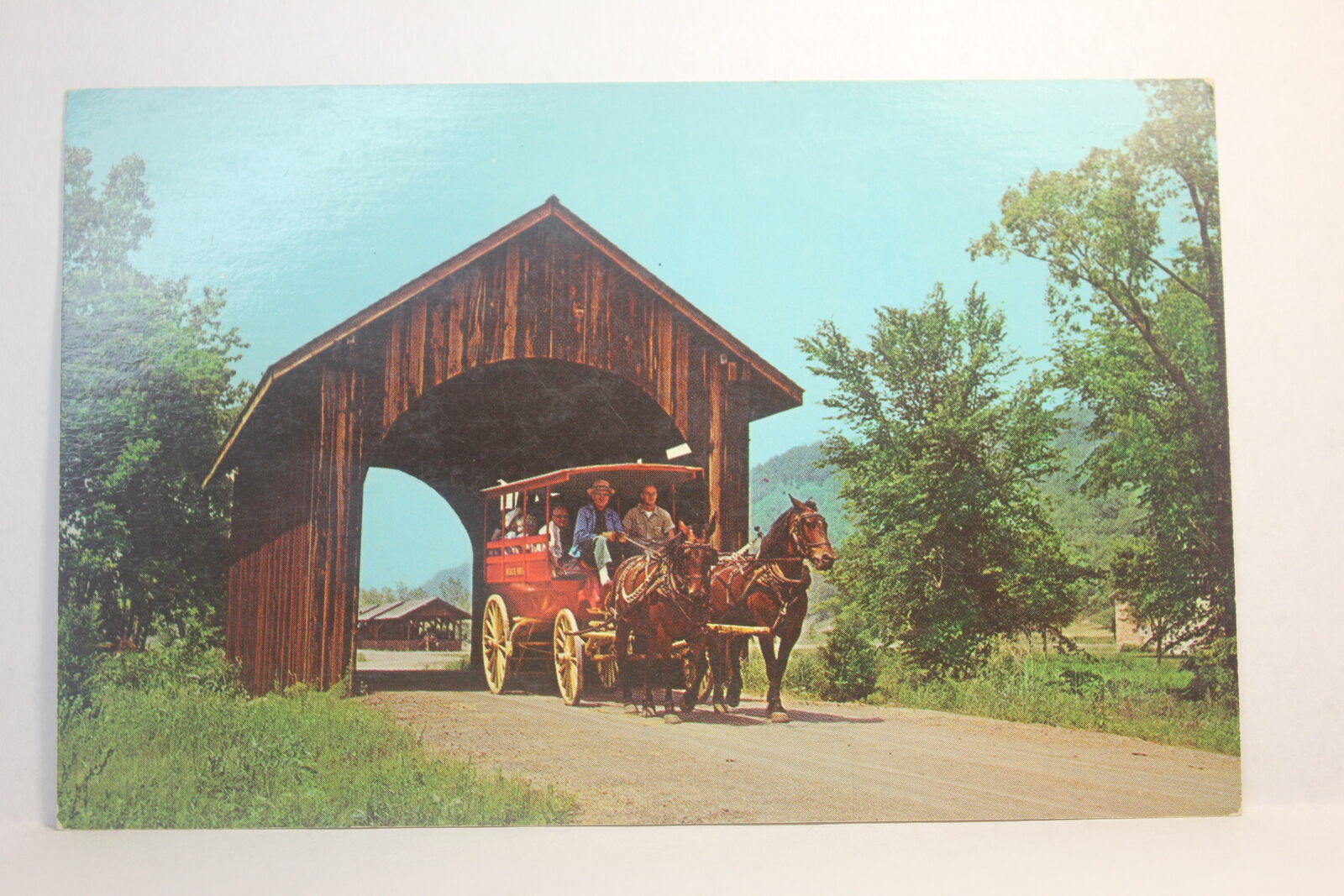 Postcard Covered Bridge Leading To Stonefield Village Cassville WI D21