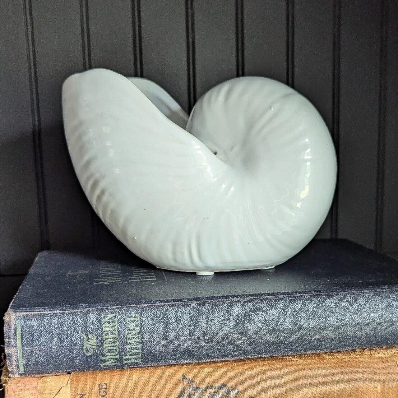 Vintage Decorative White Ceramic Nautilus Shell Planter