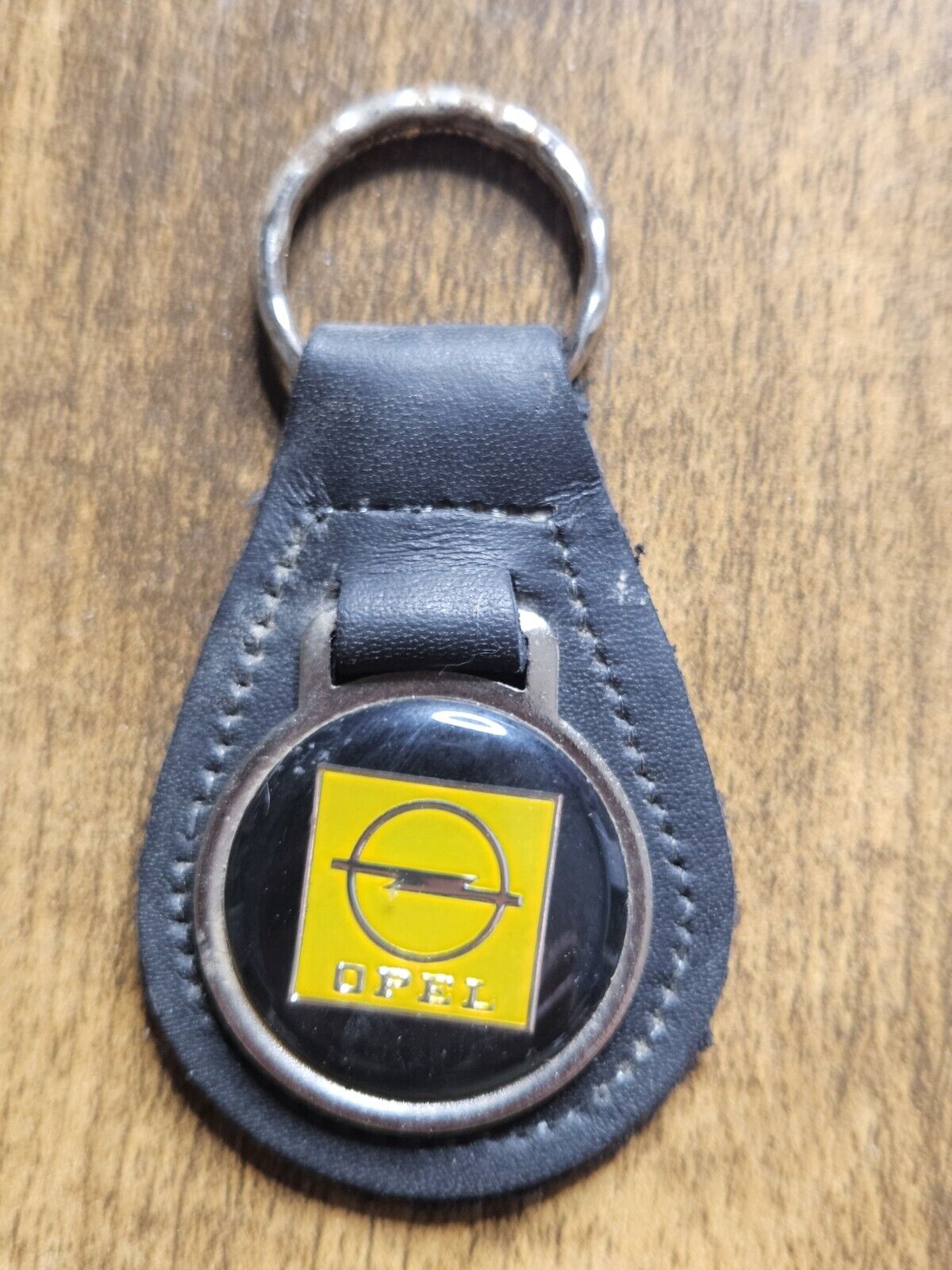 Opel Yellow Black Logo Leather Vintage Keychain Rust On Ring Vintage 70s