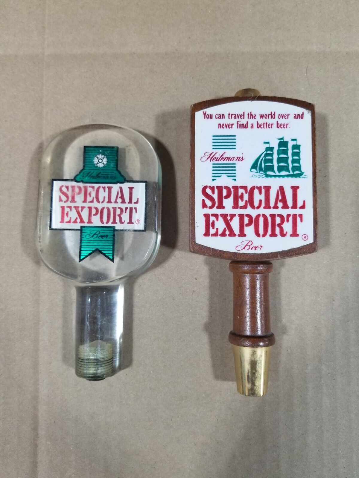 2 Special Export Beer Tap Handles Wood & Acrylic Pull Knob Mancave display 