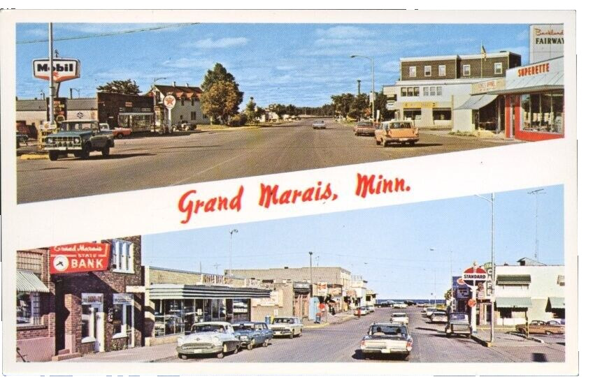 Grand Marais MN Vtg Postcard Street Scene Fairview Arrowhead El Ray c1950s 60s