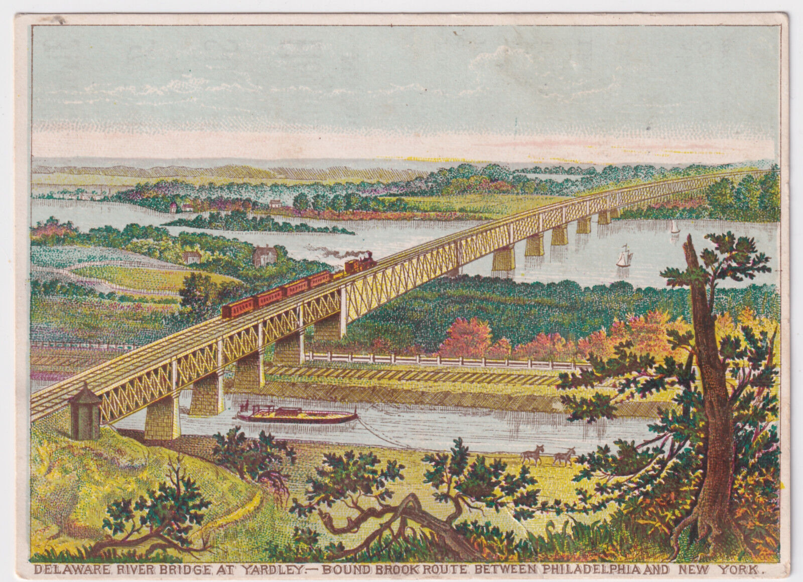 RAILROAD NEW YORK & PHILADELPHIA NEW LINE BOUND BROOK ROUTE CIRCA 1876 AD CARD