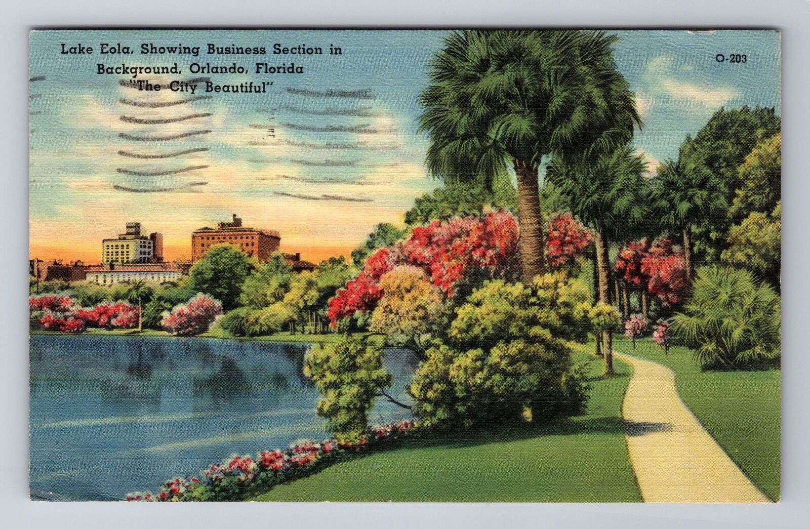 Orlando FL- Florida, Lake Eola, Antique, Vintage c1945 Souvenir Postcard